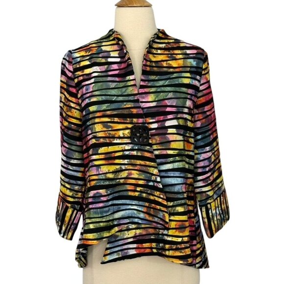 IC by Connie K Striped Asymmetrical One-Button Jacket Floral Multicolor Size S - Picture 1 of 8